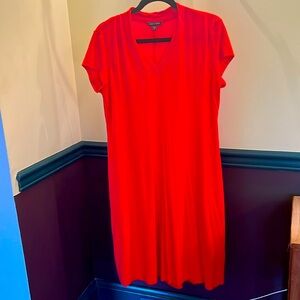 Eileen Fisher Bright Red V-Neck Short Sleeve Dress